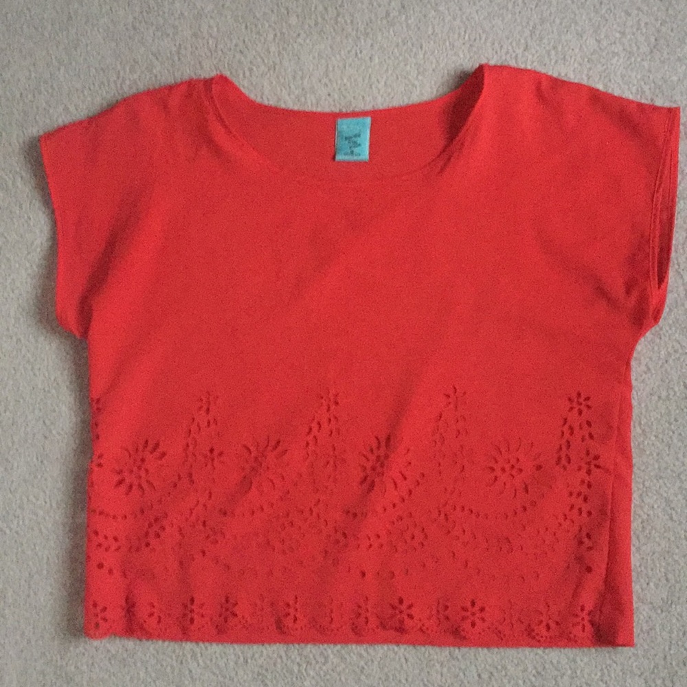 Red Blouse w/ Eyelet Cutout